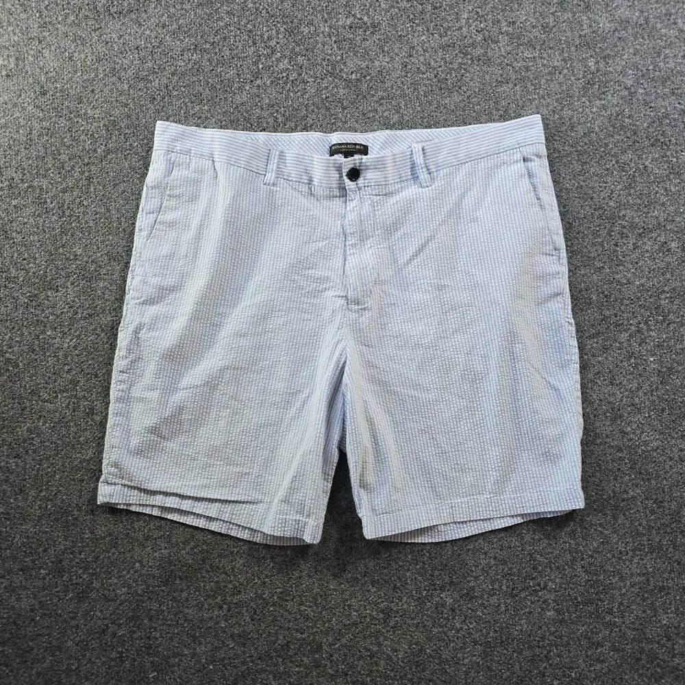 Banana Republic Shorts Mens Size 40 Blue Striped Seersucker Aiden Preppy Beachy